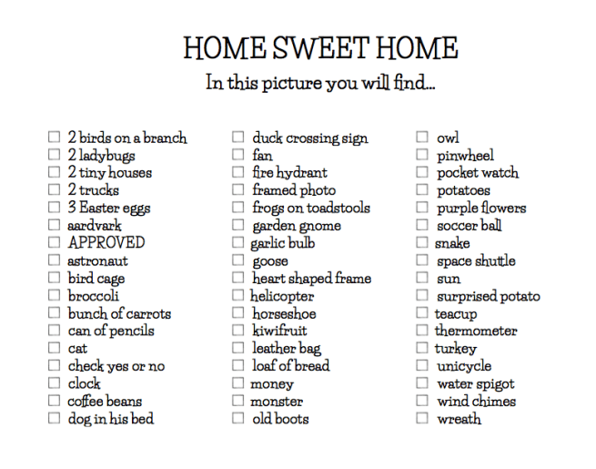 Free Seek and Find Game List of Things to Find from the book, IN THIS PICTURE by Elle Simms